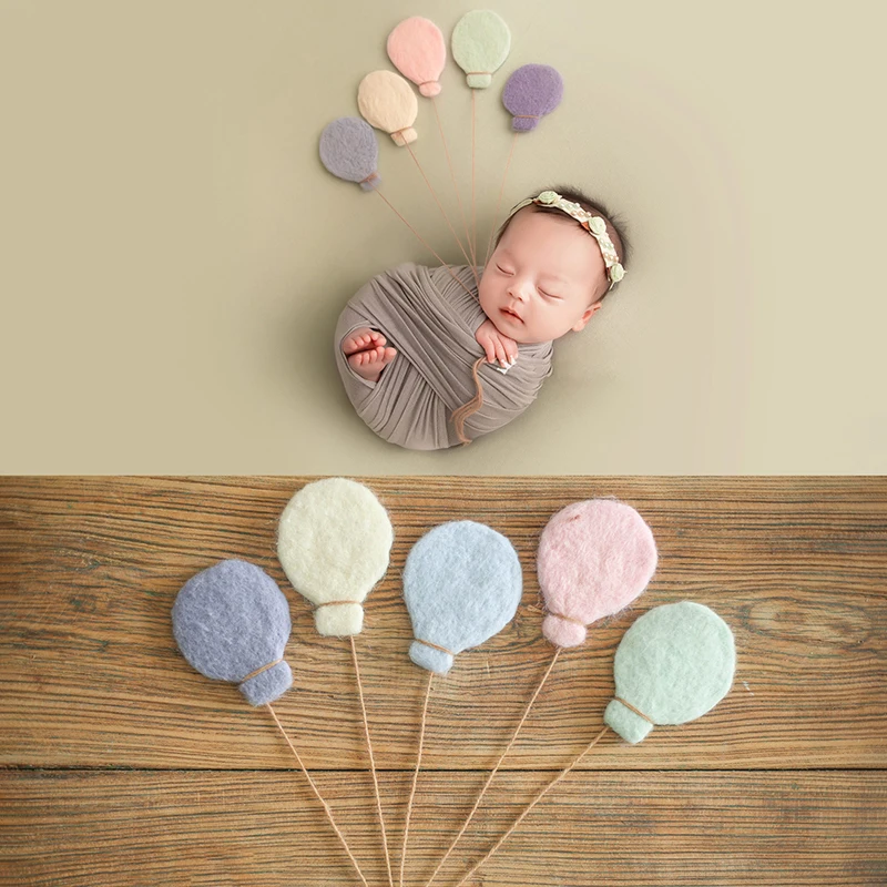 Baby Wool Felt Balloon Prop Handmade Heart DIY Decorations Newborn Photography Accessories Colorful Infant Shoot Felt Props Set