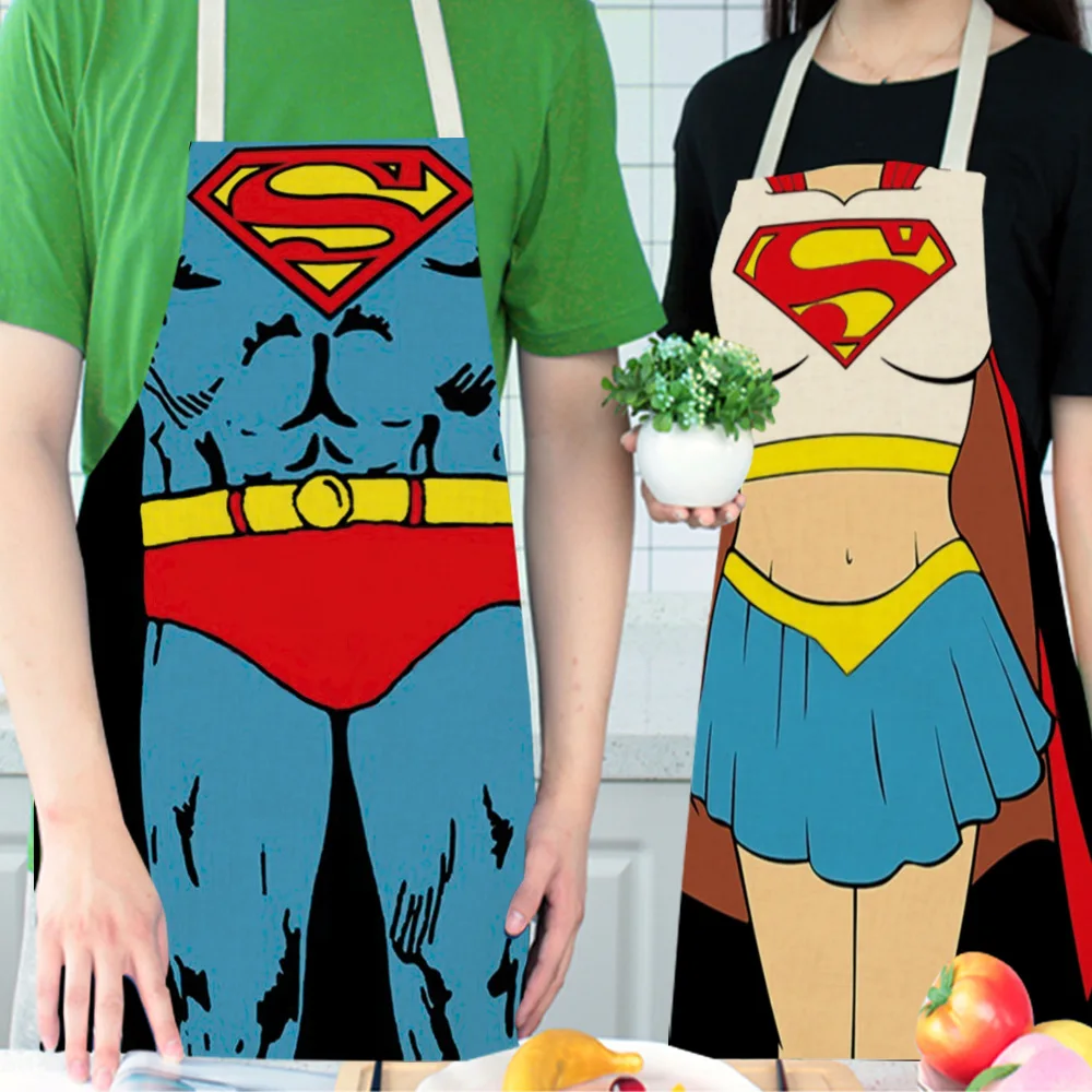 1 Pcs Sexy Female Superhero Printed Cotton Linen Apron Captain Waistline Adult kids Sleeveless Halter Apron Capitaine Amerique