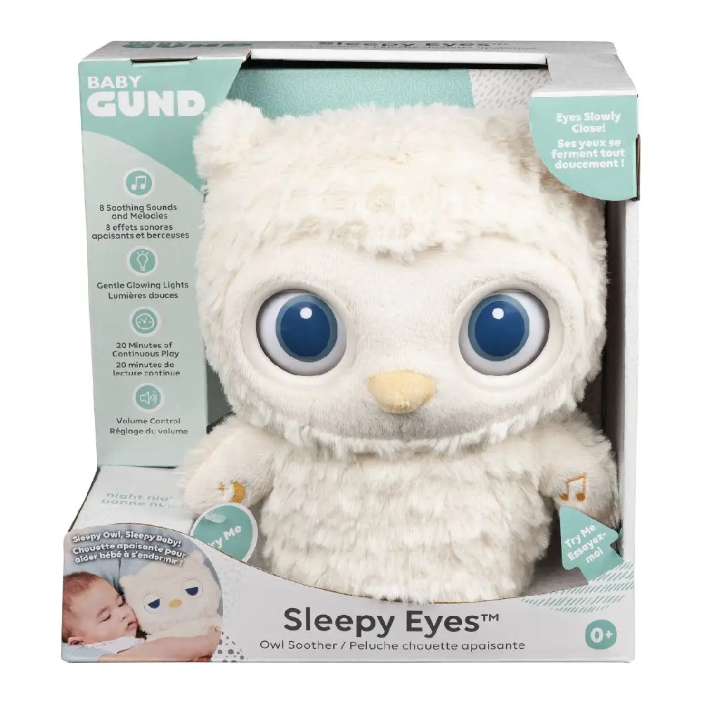 Original Baby GUND Owl Soother Soft Toy Sleep Eyes giocattoli di peluche elettronici canto e dormire per bambini carino e intelligente