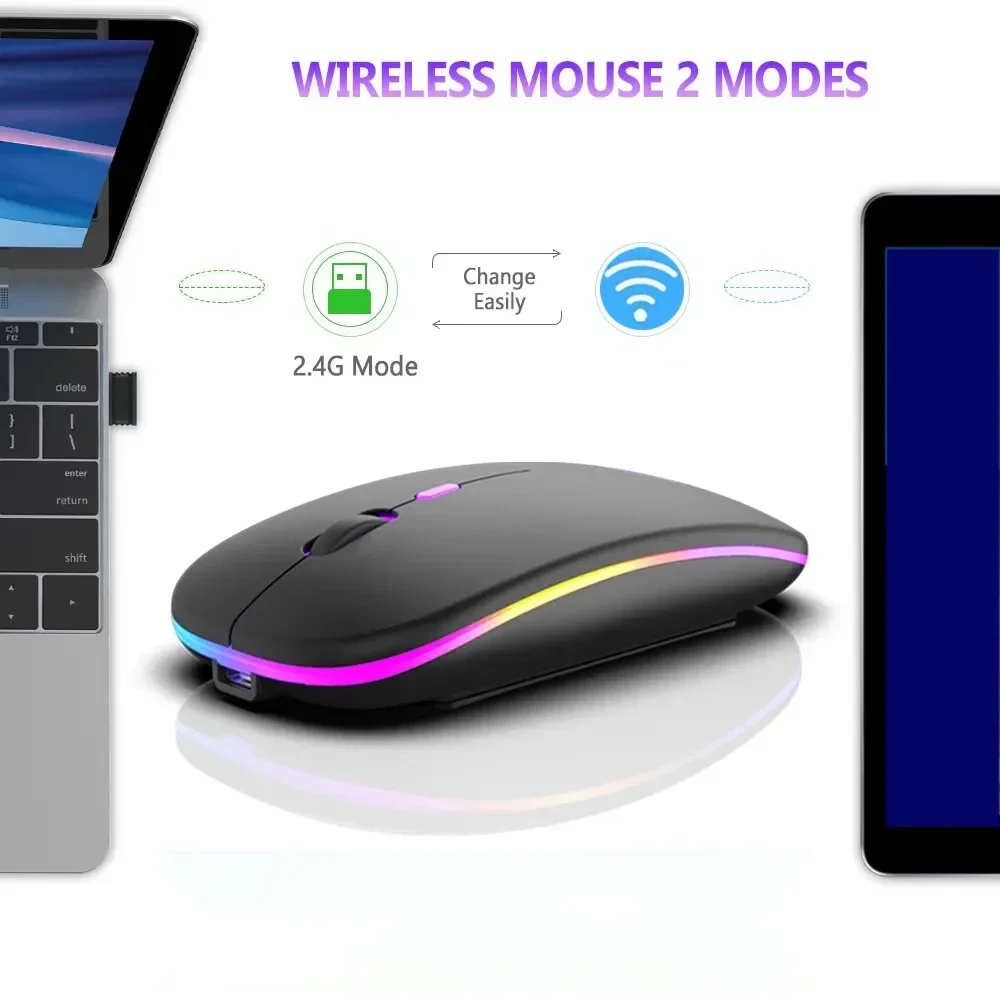 Wireless Mouse Dual Mode Bluetooth-Compatible Mouse LED Rechargeable Laptop Mouse Portable Computer Mice for Laptop ipad Tablet