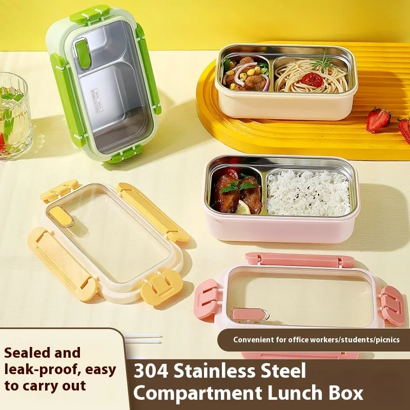 

1pcs Portable Lunch Box Stainless Steel Lunch Box Office Workers and Students Can Enter The Microwave Oven Heating InsulationBox
