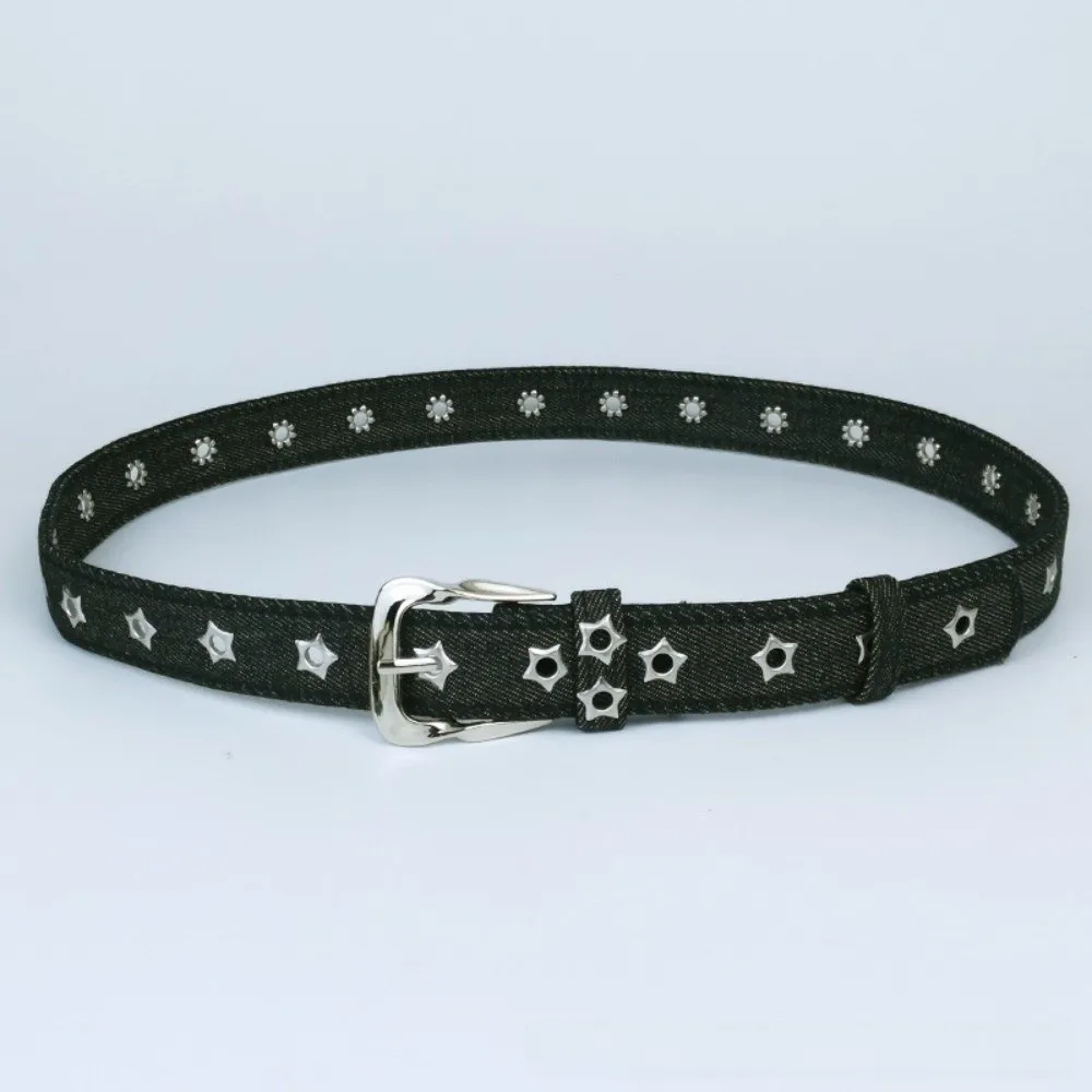 Fashion Pin Buckle Denim Waist Belt Adjustable All-Match Canvas Jeans Belt Hollow Eyelet Belt Daily Outfit