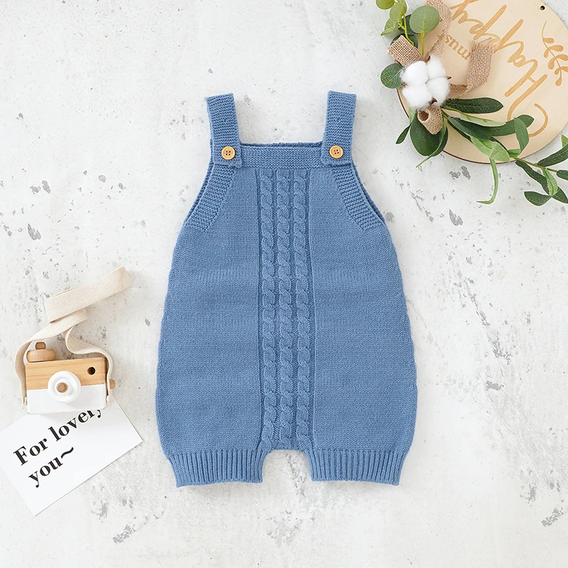 Newborn Baby Romper Knitted Sleeveless Infant Girls Boys Suspenders Solid 0-18M Toddler Kid Clothing One Piece Overalls Playsuit