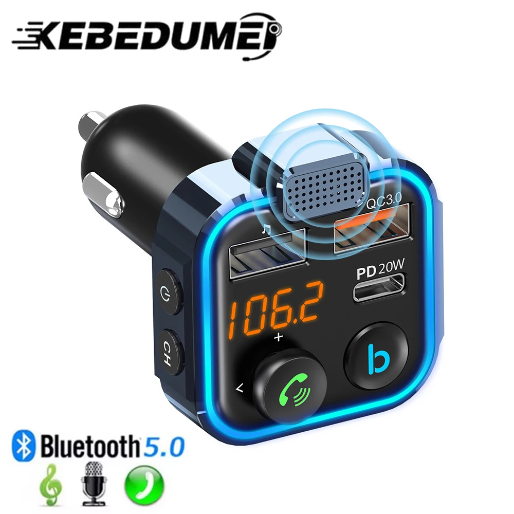 

Bluetooth 5.0 FM Transmitter Cigarette Lighter Radio Music Adapter Charger Supports Hands-Free Siri Google Assistant for Car