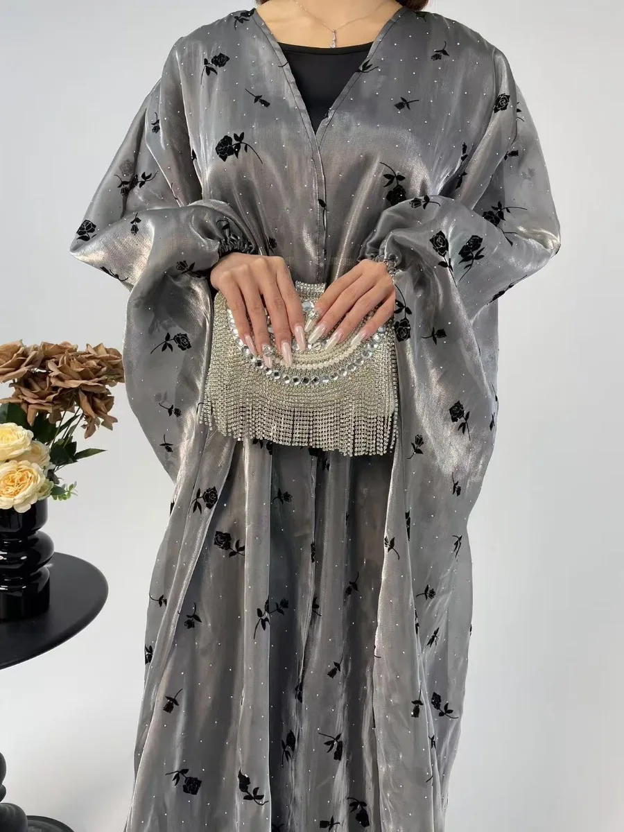 Ramadan Musulmano 2 Pezzi Set Abaya con Abito per Le Donne Abiti Marocco Caftano Cardigan Eid Party Abiti Jalabiya Arabo Abito Lungo