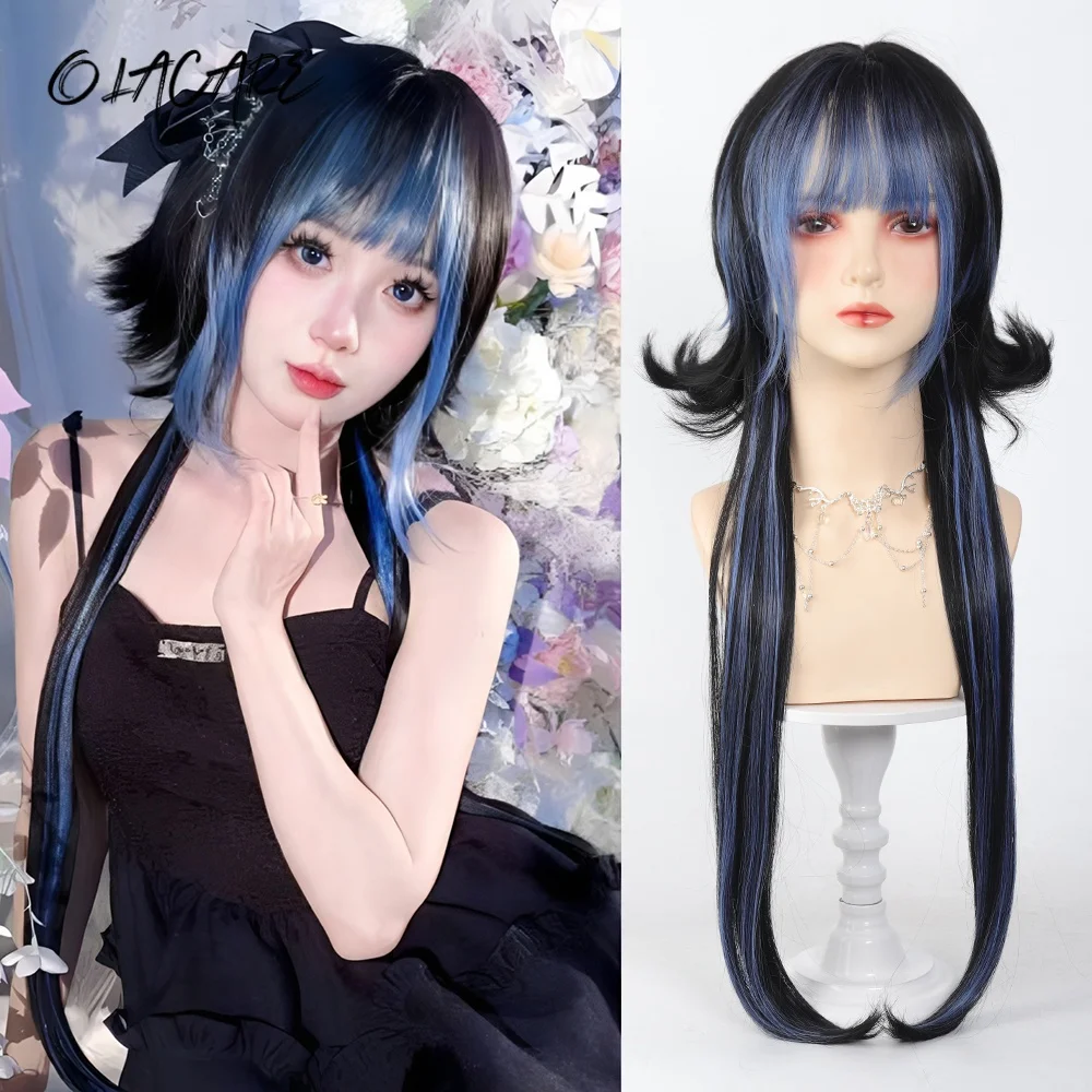 

OLACARE Synthetic Long Straight Lolita Wig with Bang Ombre Red Purple Blue Cosplay Party Halloween Christmas Wavy Curly Wig