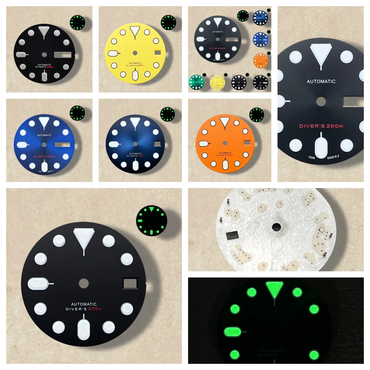 

28.5mm S Logo SKX007 Dial Fit NH36/4R36 Movement Green Luminous Matte/Sunray Dial Watch Modification Accessories
