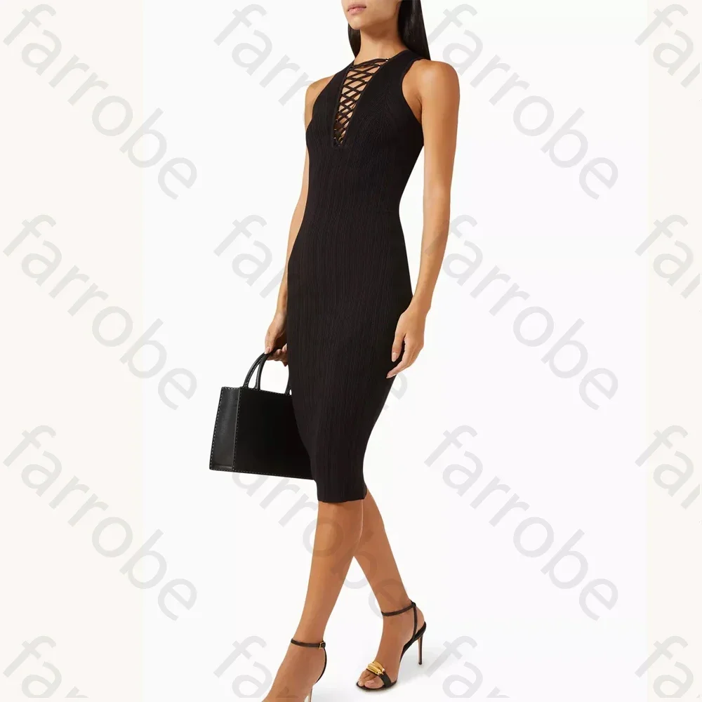 

Elegant Midi Dresses in Knit A-Line Evening Dress Formal Sleeveless Sexy Prom Gown Exquisite High Quality Party Gowns Customized