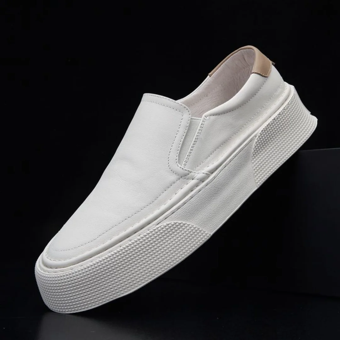 

Brand Men Casual Shoes Genuine Leather Solid White Slip On Flats Low Shoes For Man Sneakers Fashion Skateboard Luxury Designers