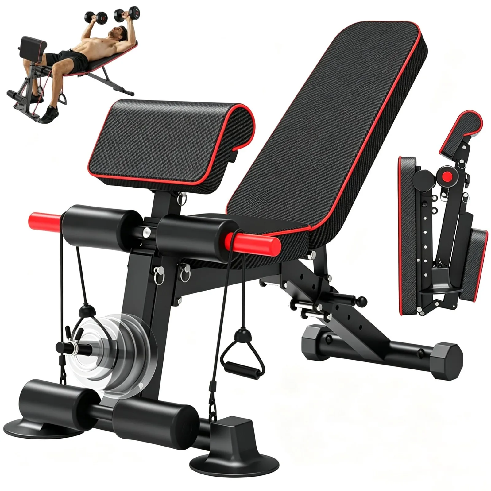 Banc de musculation réglable avec extension pour les jambes, banc inclinable et déclinable pliable, charge maximale 350 kg, banc de fitness pour entraînement complet du corps