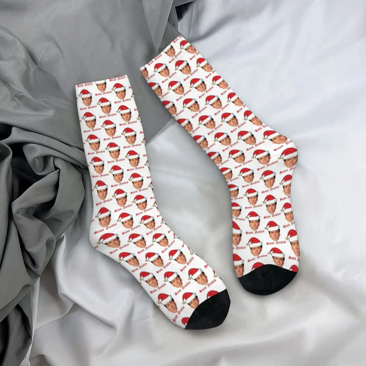 Nicolas Cage Christmas Stockings Women Men Saint Nicholas Meme Socks Soft Breathable Novelty Socks Skateboard Anti-Slip Socks