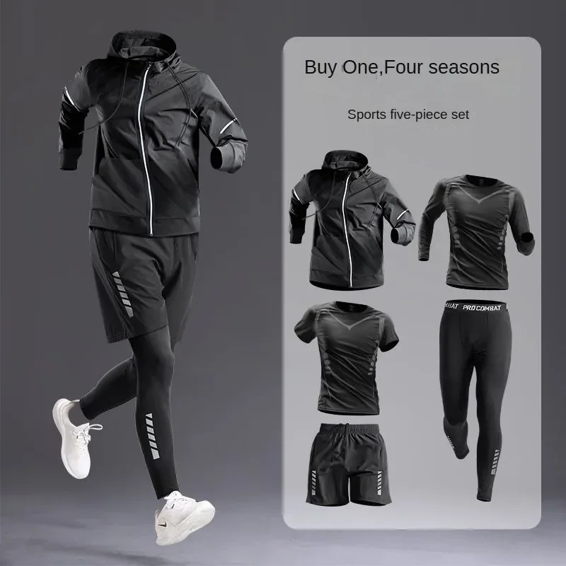 All-Season Men\'s Sportswear Set/Suit - Tracksuit for Running， Cycling, Fitness & Hiking，gym clothing men， jogging， boxing，5 pcs