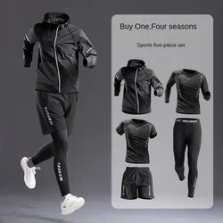 Set/costume sportivo da uomo per tutte le stagioni - Tuta da corsa, ciclismo, fitness ed escursionismo, abbigliamento da palestra da uomo, jogging, boxe,5 pezzi