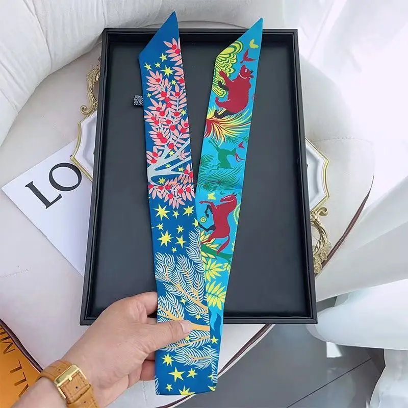 5 * 90 cm moda francese versatile giungla animale leone cervo ragazze nastro in twill avvolgere borsa manico nastro sciarpa di seta all'ingrosso