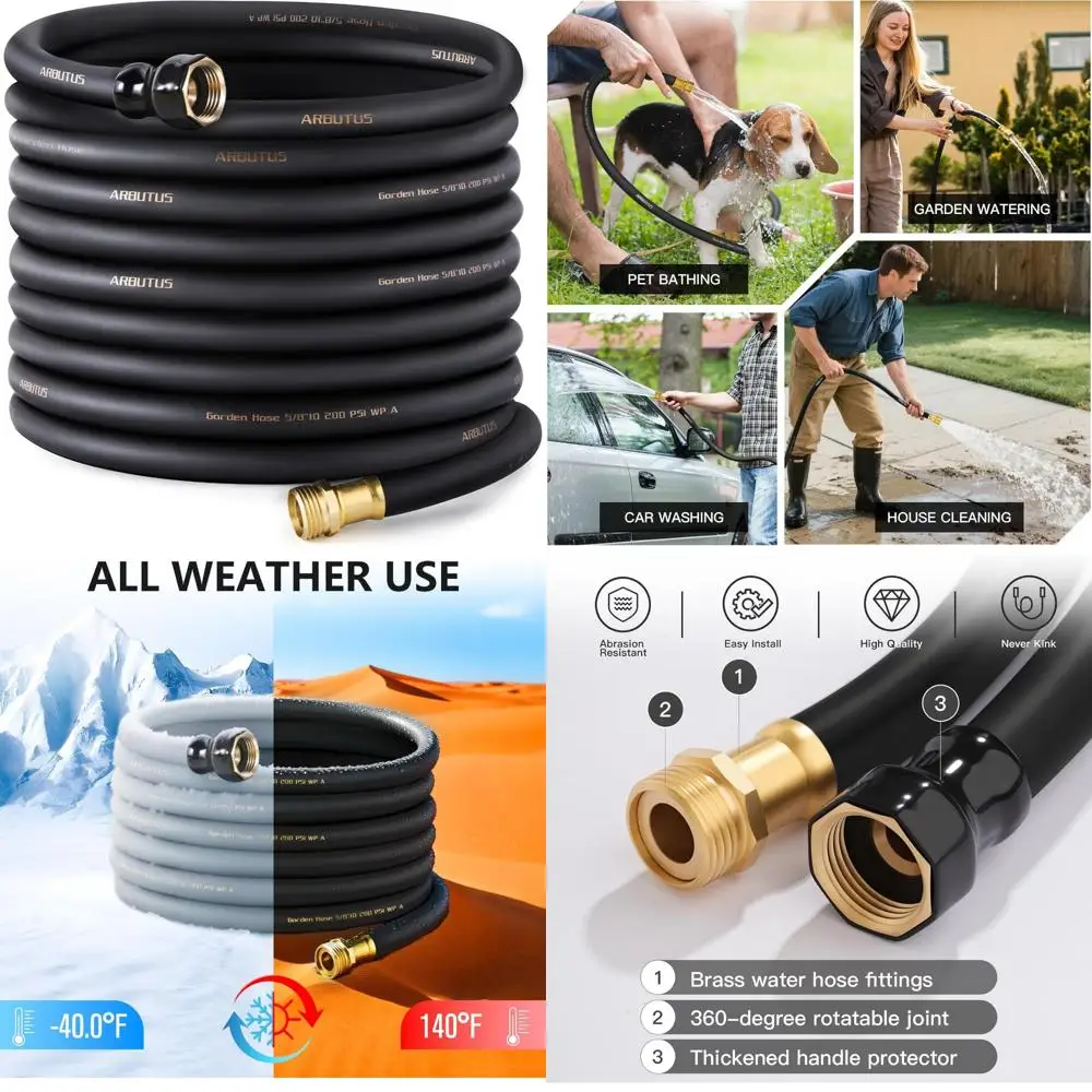 

Flexible No-Kink Garden Hose 5/8 Inch x 100 Feet - High Pressure 600 PSI, Lightweight and Durable for Outdoor Use, Car Washing,
