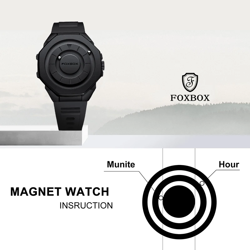 FOXBOX Unique Dial Quartz Watch Fashion Casual Sports Silicone Creative Scrolling Pointer Magnetic Force Waterproof Watches Male