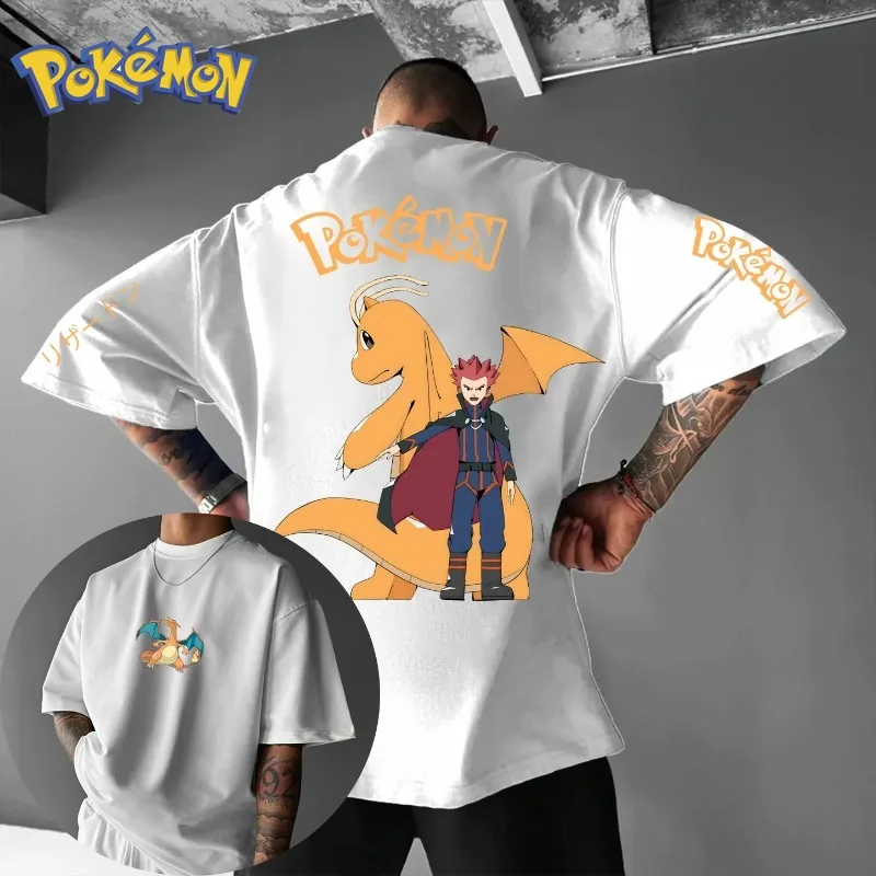 

Летняя двухслойная футболка с принтом Pokémon Anime Dragonite для мужчин и женщин, новый периферийный Y2K, свободный повседневный топ с короткими рукавами