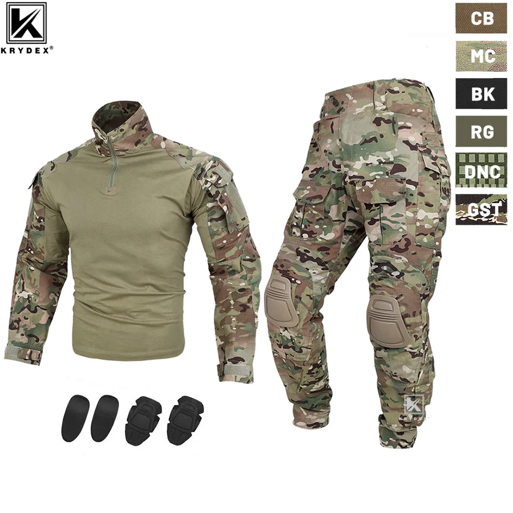 KRYDEX Combat Uniform Suit Tactical Camouflage Shirt & Pants Kit Hunting Outdoor Hiking Clothing Camo MC