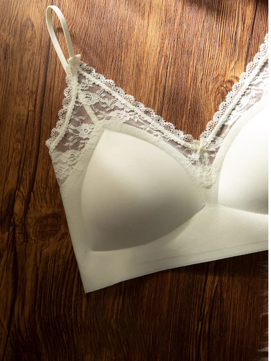 French Style Lace Bralette Women's Thin Seamless Underwear Gathered Side Breast Prevention Summer Leisure Sports Bra