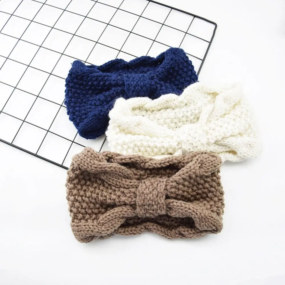 Turban Headwrap Winter Knitted Headband Solid Color Ear Warmer Soft Crochet Headband Hair Accessories Wide Knit Headbands