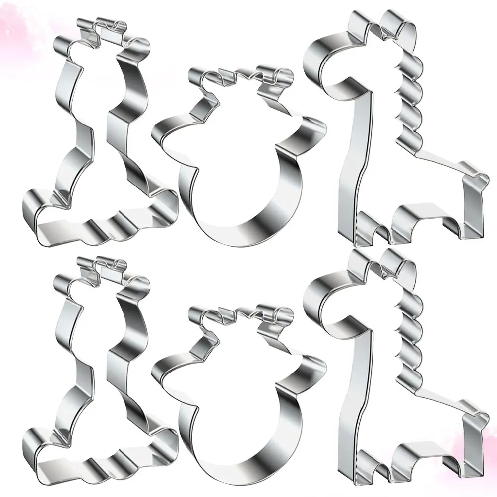 6Pcs Giraffe Shape Cookie Cutter Molds Premium Stainless Steel Eco-Friendly Rustproof Fruit Vegetable Rice Roll Craft Baking