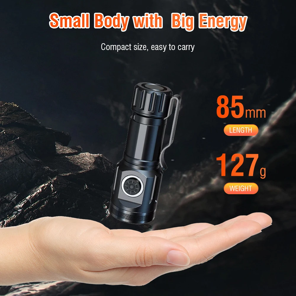 BORUIT EDC Keychain Flashlight 1000LM Type-C Rechargeable LED Torch With Lampshade Waterproof Camping Lantern Emergency Light