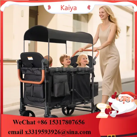 High Quality Collapsible Baby Kids 4 Seater Wagon Stroller with Adjus Sun Canopy