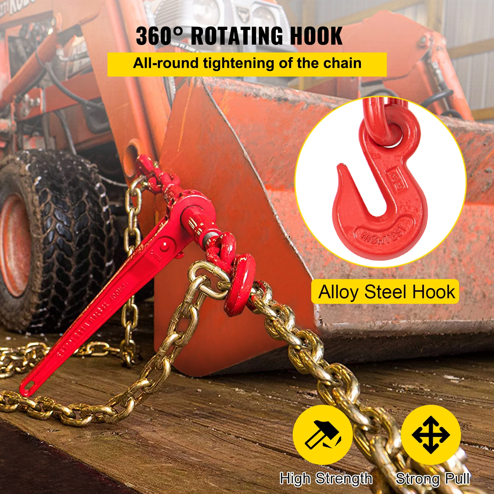 VEVOR Chain Load Binder 5/16" Tie Down Kit 6600LBS Includes 4 Ratchet Binders Grade 80 Chains Package for Hauling Towing