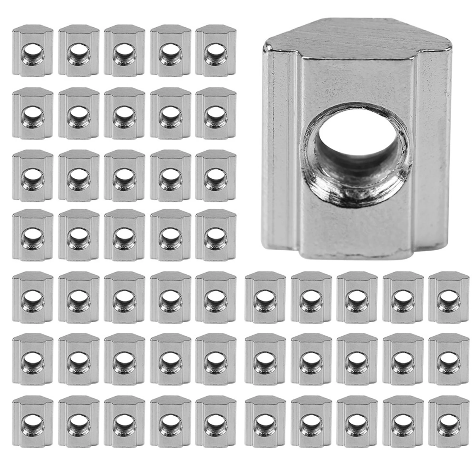 50pcs Nickel Coated Carbon Steel Sliding T Block Square nuts T-Track Sliding Hammer Nut for Fastener Aluminum Profile (EU20 M5)
