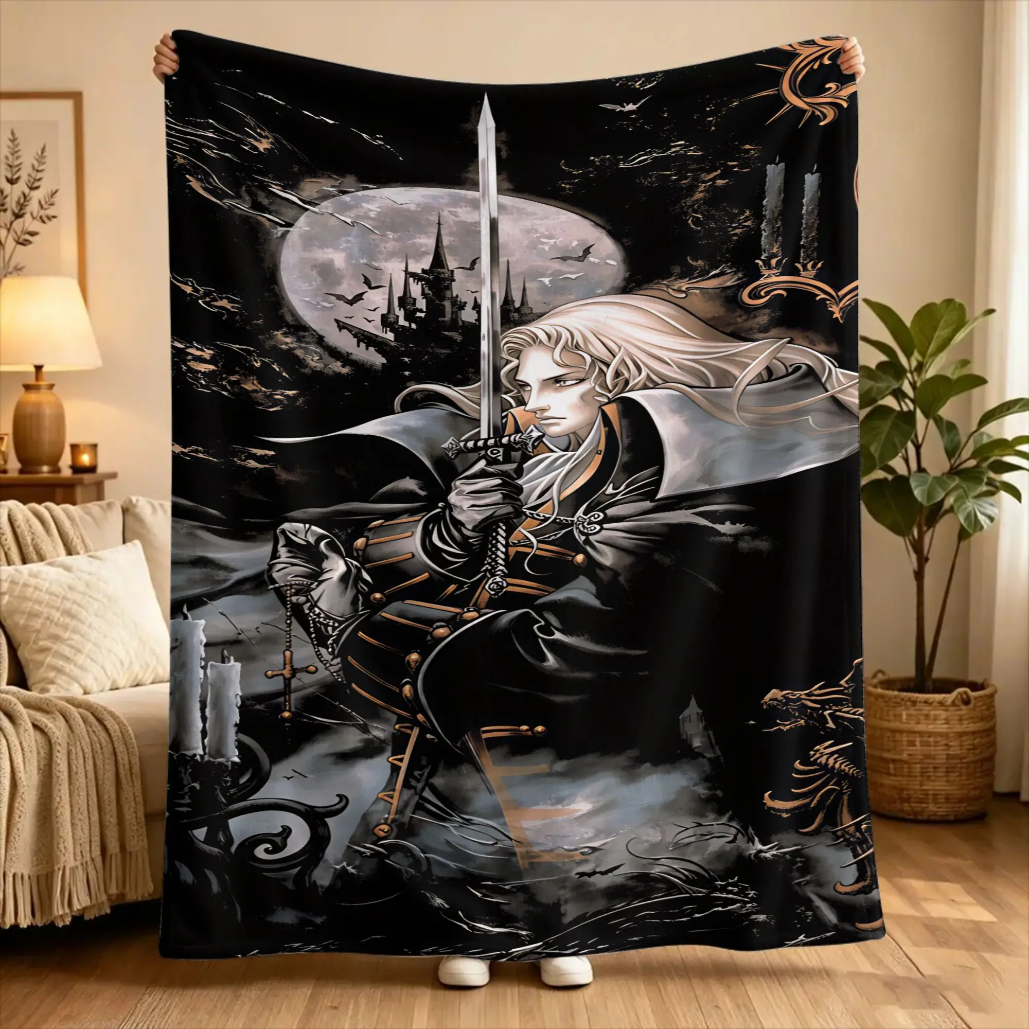 Super Warm Blankets Travel C-Castlevania Alucard Throw Blanket  Flannel Bedspread For Couch Bed Novelty Sofa Bed Cover