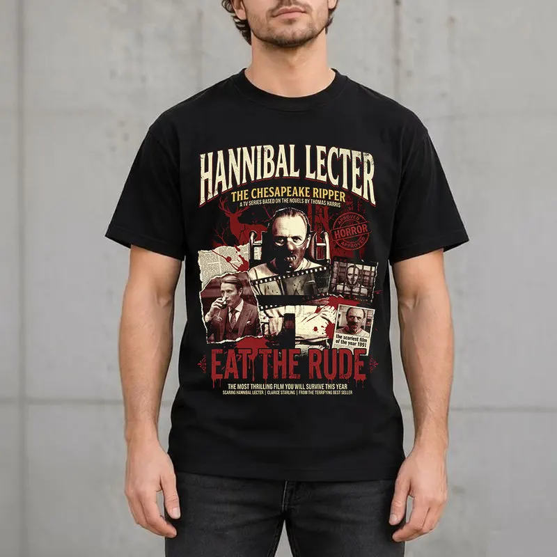 Hannibal Lecter Eat The Rude Graphic T-Shirt Horror TV Series Vintage Gothic Unisex Short Sleeve Tee 100%Cotton Print Casual Top