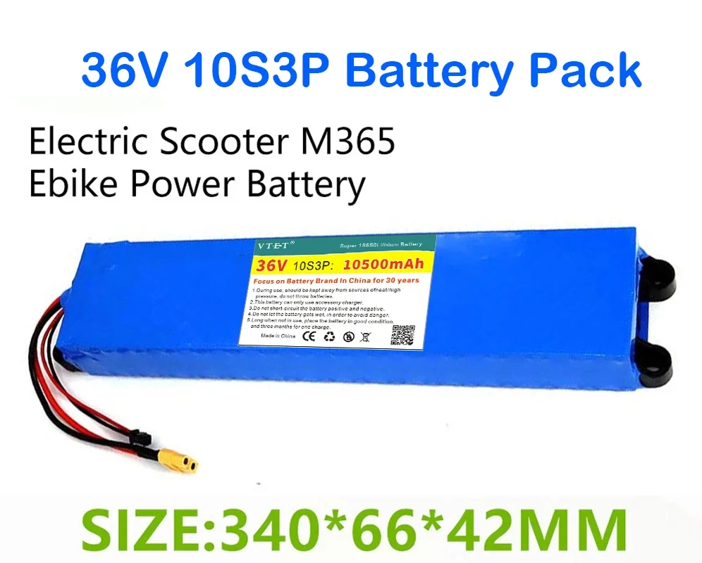 2025 NEW 36V 10.5Ah 18650 Lithium Battery Pack 10S3P 10500mAh 500W M365 Scooter Ebike Power Battery with BMS 42V Fast Charging