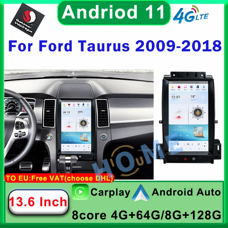 

13.6" Qualcomm Android 11 Car GPS Navigation Multimedia Player For Ford Taurus 09-18 CarPlay Auto Radio Stereo Vertical Screen