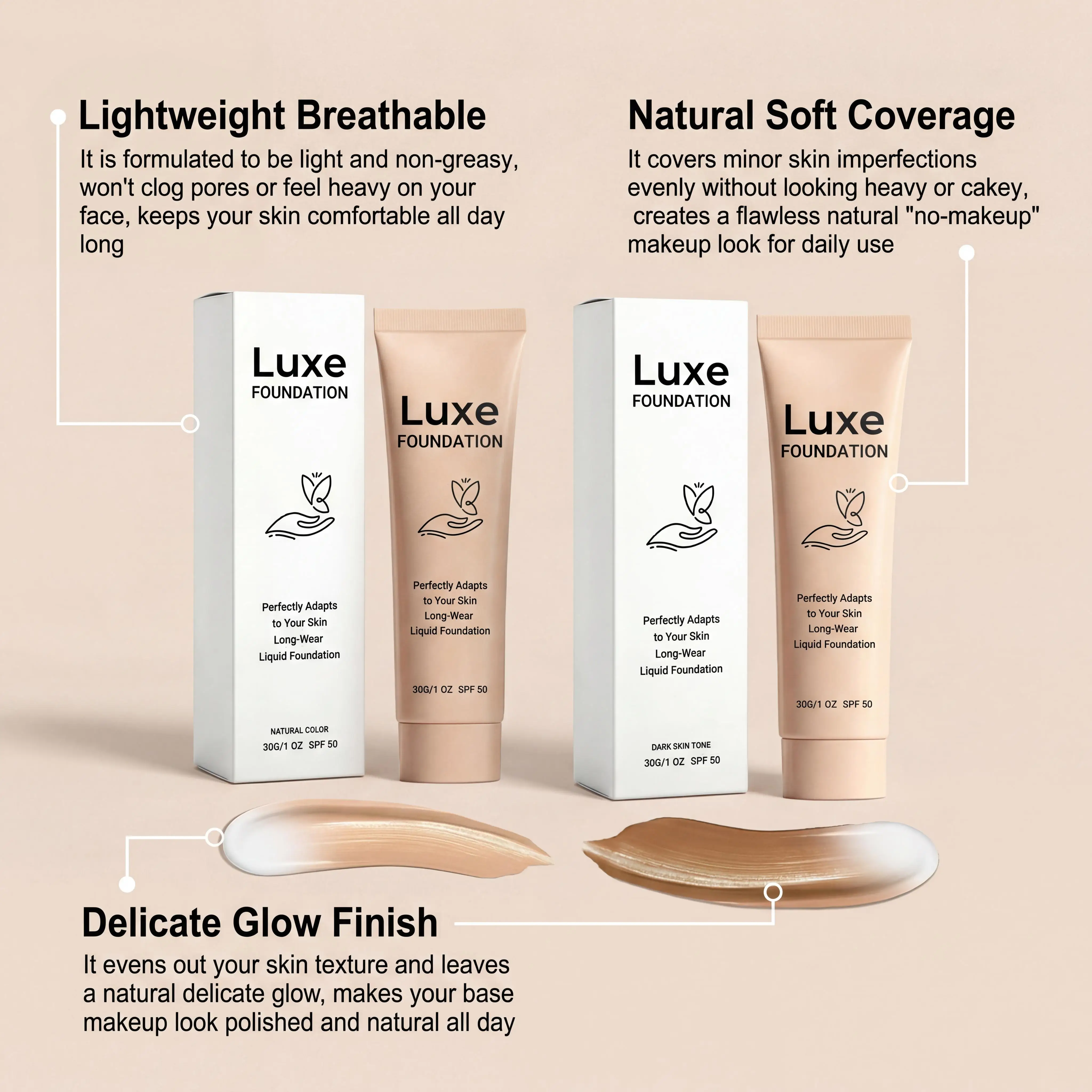 Color Changing Liquid Foundation SPF 50 Self Adjust Skin Tone Natural Conceal Face Fine Flaws Invisible Skin Pores Makeup Base