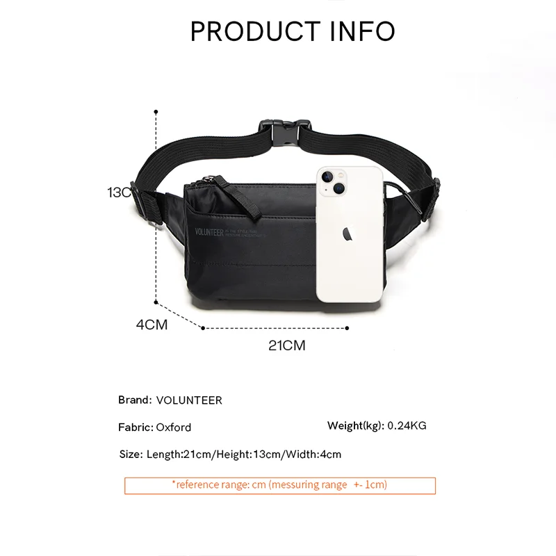 VOLUNTEER Waist Bags for Men 2026 New Light Weight Fashion Travel Casual All-match Outdoor Sport Nylon Crossbody Bags  1713-16