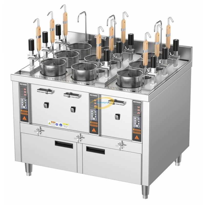 Intelligent Lifting Noodle Cooker Digital Control Automatic Water Replenishment Double Cylinder 6 Noodle Baskets Surfing Mode