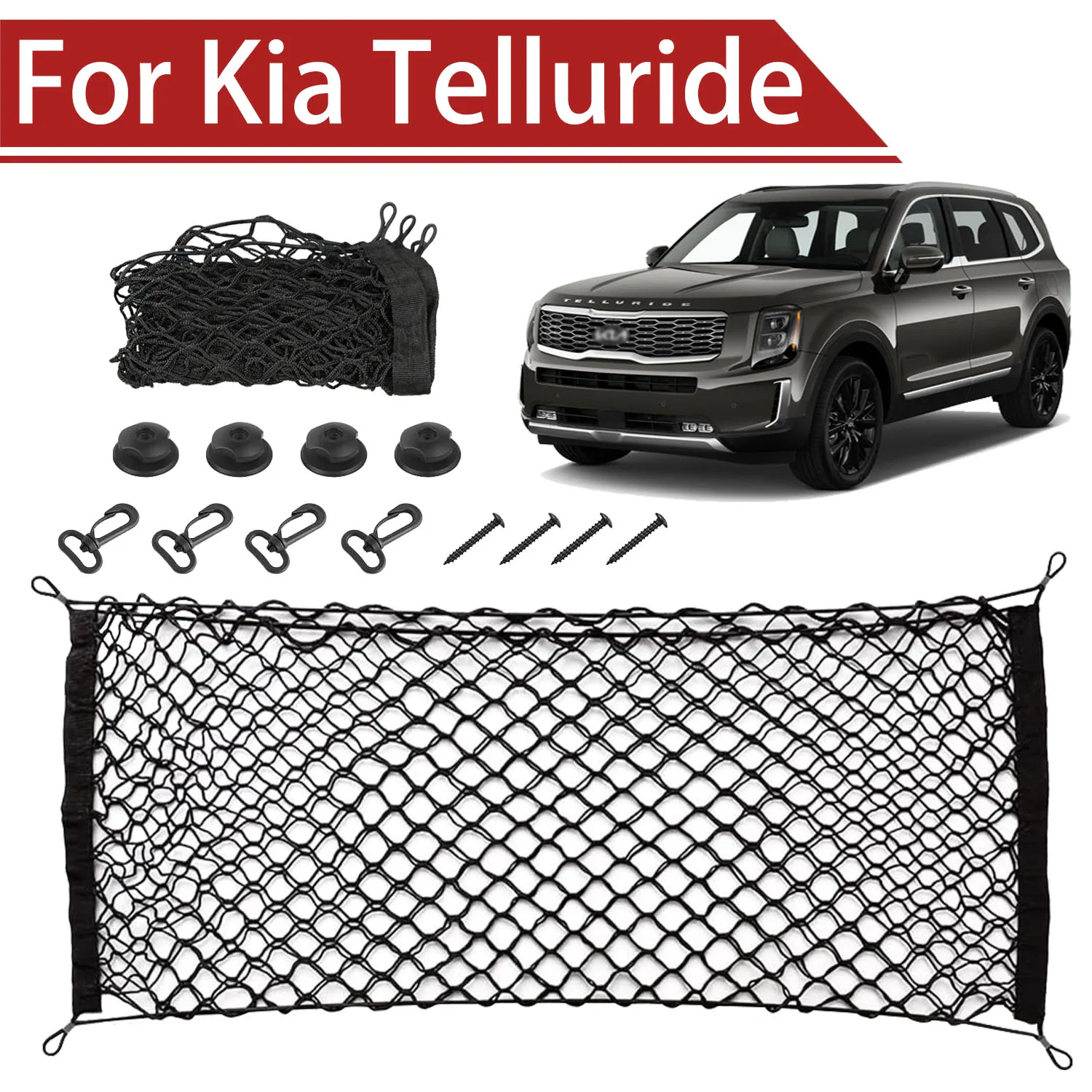 For Kia Telluride 2020-2025 Cargo Net Trunk Organizer, Elastic Mesh Storage Net Car Accessories Storage Belt Hook