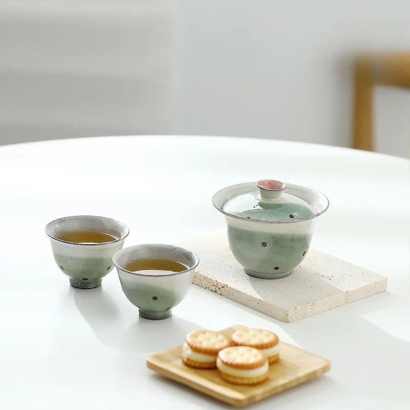 Wabi Sabi Unglazed Coarse Pottery Tea Set Slip Trailed Teacup Fair Cup Strainer Rustic Household Tea Room Office Decor Gift