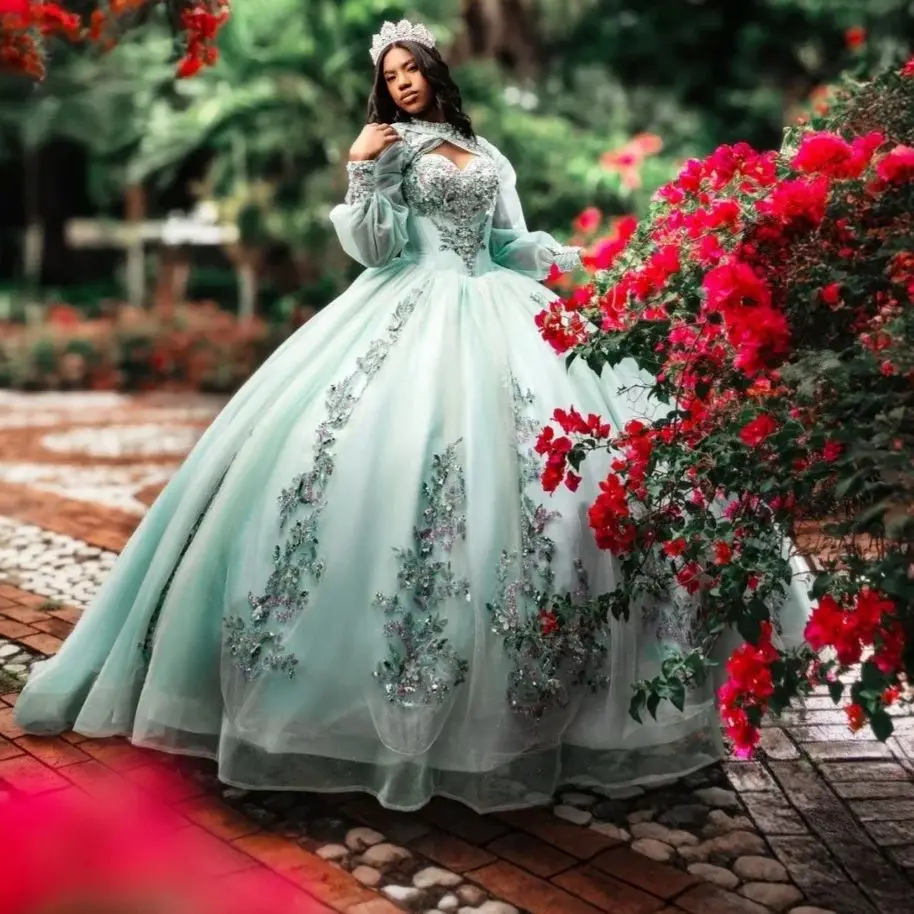 فساتين FURSTENBERG الجنية Quinceanera للنساء بأكمام طويلة وخرز مقطوع فستان مناسبة فيستدوس دي 15 أنوس مخصص #2