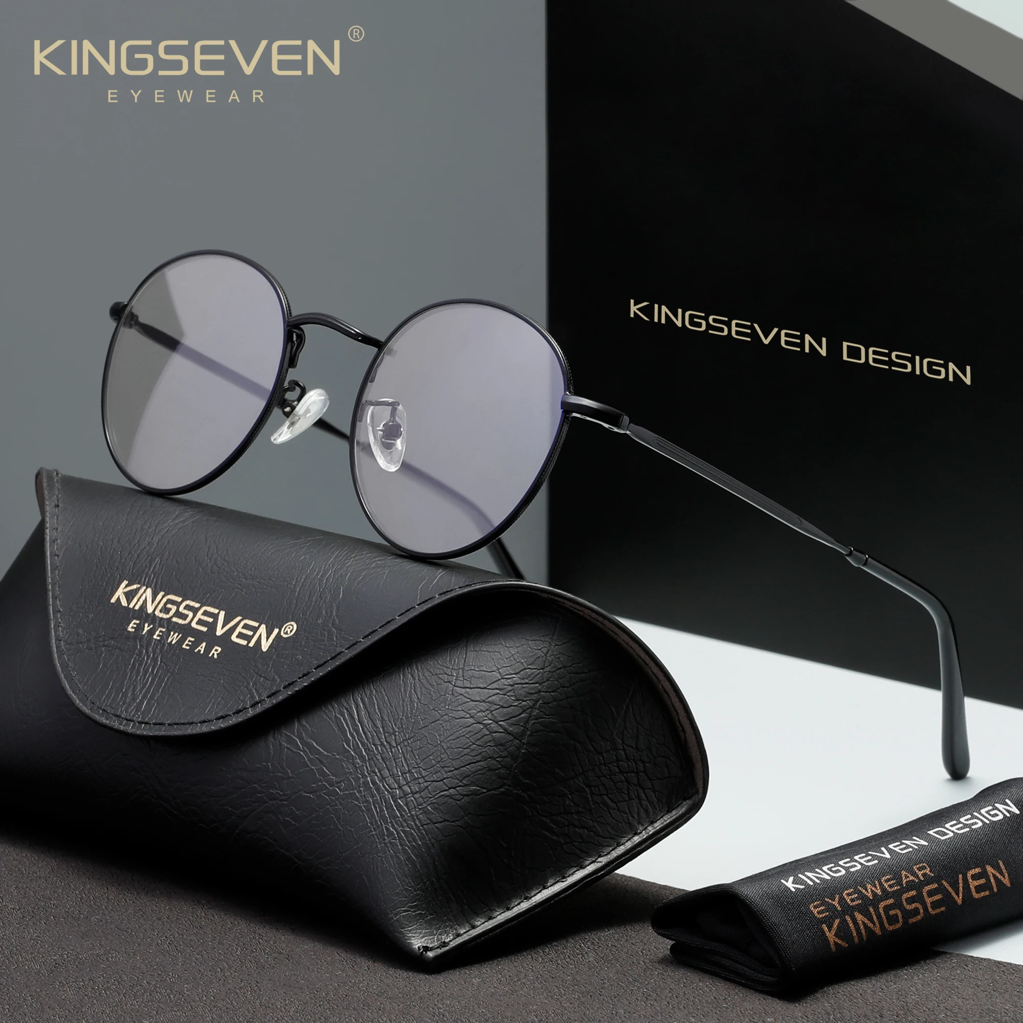 KINGSEVEN Runde Blaulichtfilter-Brille aus Legierung für Männer und Frauen, Dünner Rahmen, Klassisch Retro, Computer-Schutzbrille gegen Blaulicht