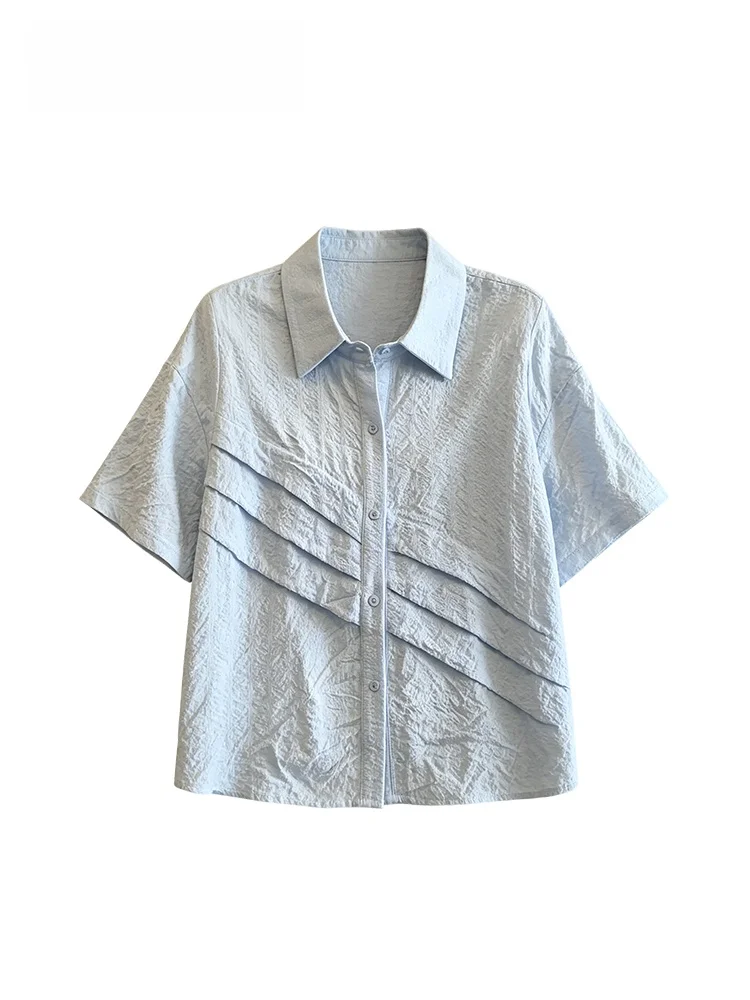

plus Size Women's Short Sleeve Shirt Korean Style Cotton Polyester Blend Summer Fashionable Casual Top for Plump Sister