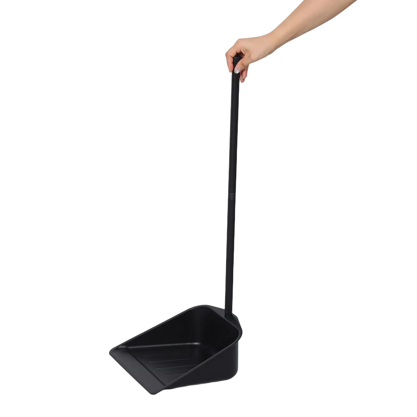 Metal Dust Pan Wide Mouth Thickened Iron Upright Stand for Large Debris 31 Long Handle Garage Home Workshop Dust Pan with Handle