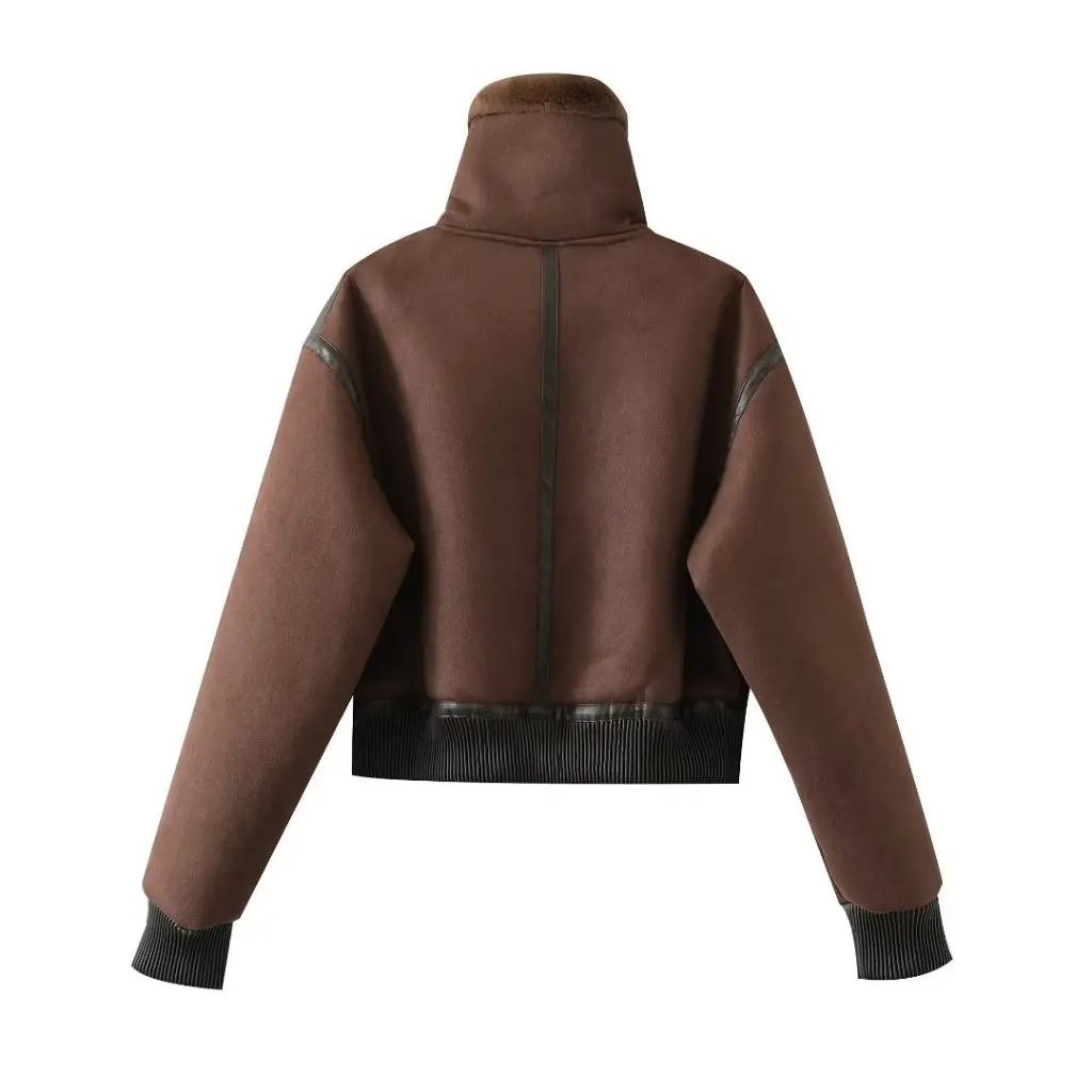 

Brown Fur Coat for Women European And American Style Motorcycle Lapel Jacket Autumn Winter Hot Top Wholesale