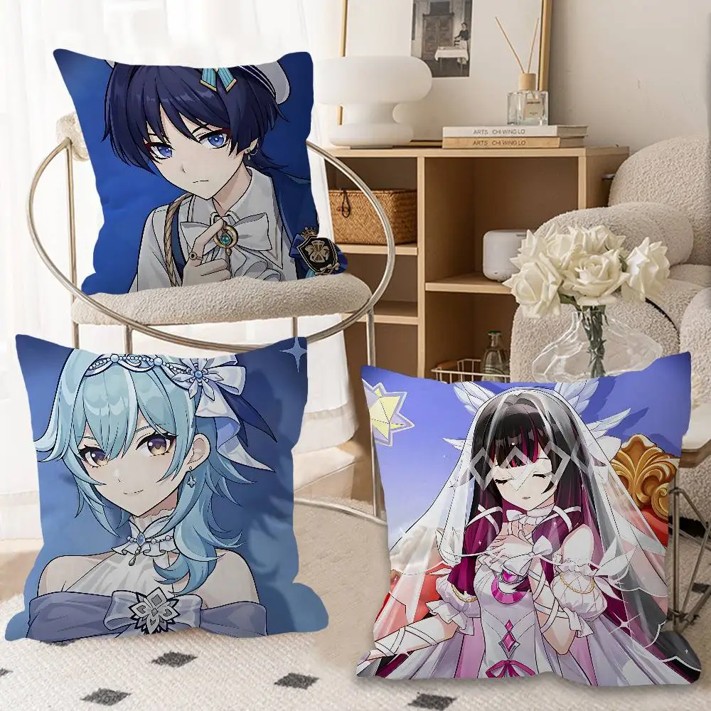 Genshin Impact game Cushion Cover Car Throw Pillow Case For Sofa Car Christmas Gift 40x40cm 45x45cm