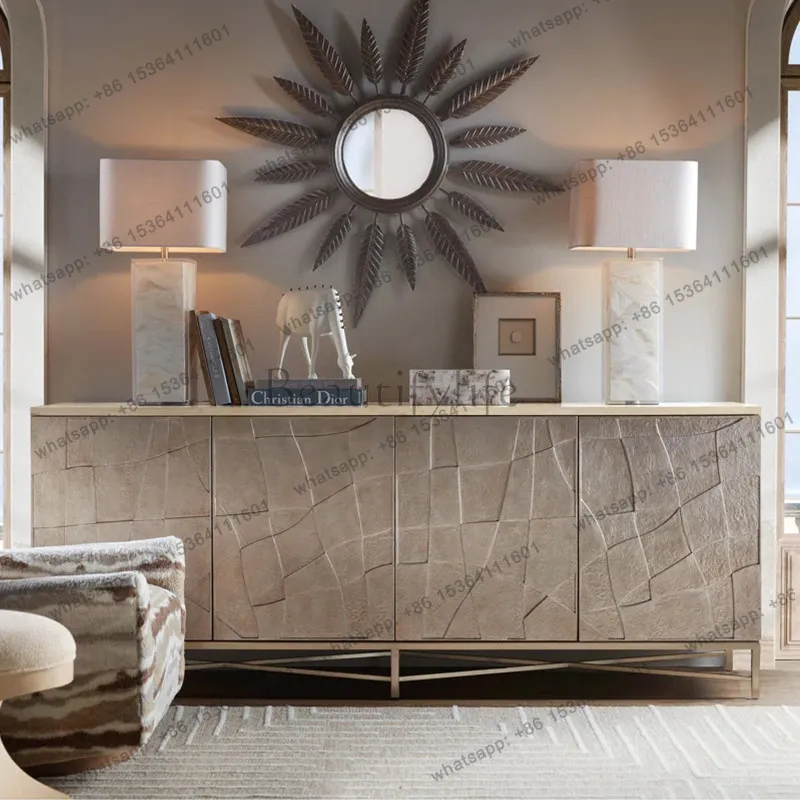 

American light luxury solid wood dining side cabinet household living room wall locker