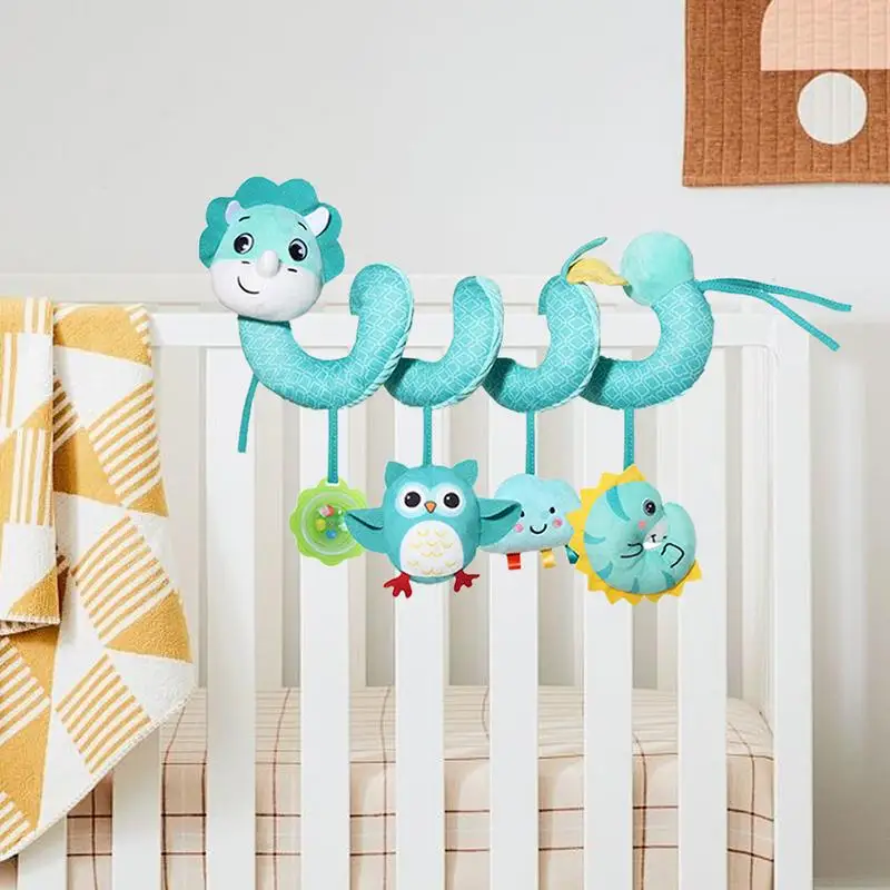 Zabawki dla niemowląt do fotelika samochodowego, zabawki do wózka z wbudowanym dzwoneczkiem, kolorowe sensoryczne pluszowe ozdoby do wózka do kosza nocnego i pokoju dziecięcego.