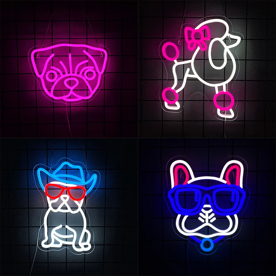 Pug Led Neon Sign, Interesting Animal Icon Usb Powered, Suitable For Bedroom Living Room Pet Shop Art Decor, Dog Lovers Gifts.