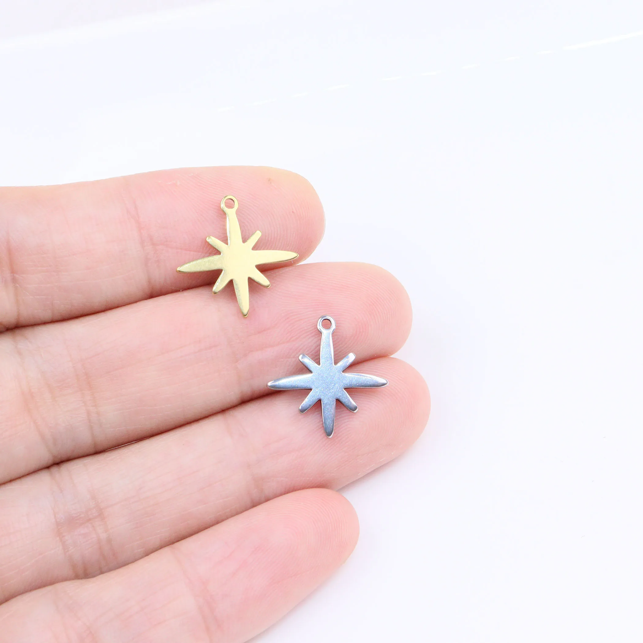 10pcs Wholesale Stainless Steel Anti-allergy Coin Star Lucky Charms Connector DIY Necklace Bracelets Unfading Colorless