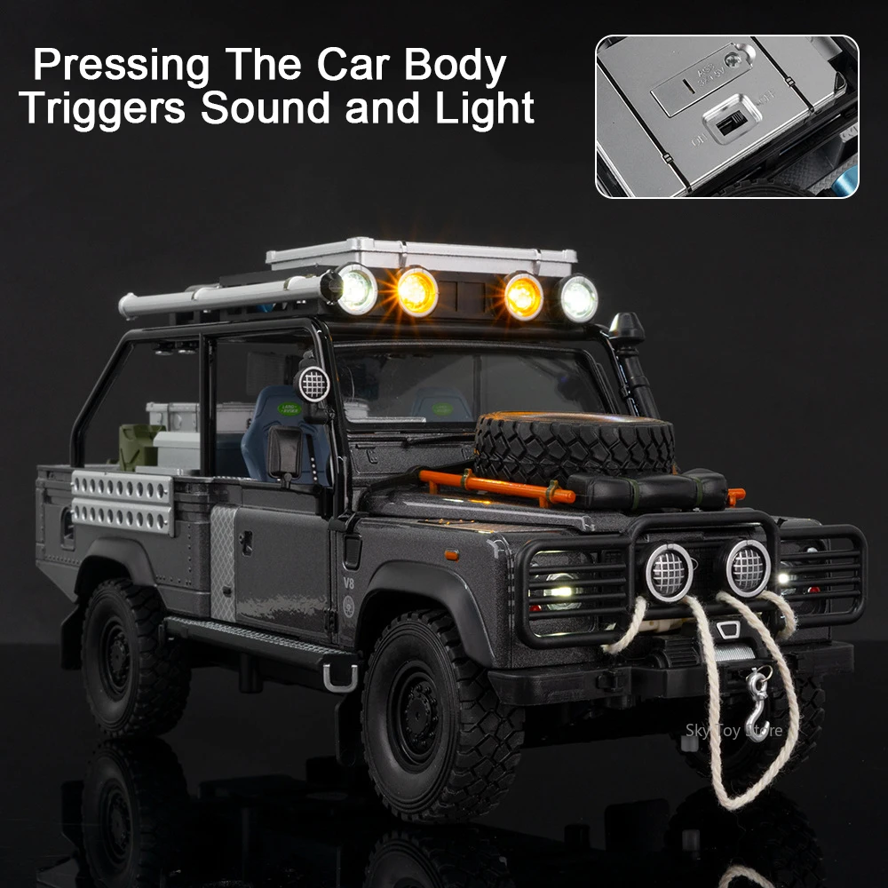 1:24 Land Rover Defender 110 Wrangler Alloy SUV Model Diecast Car Toy Doors Opened Pull Back Off-road Vehicle Child Holiday Gift