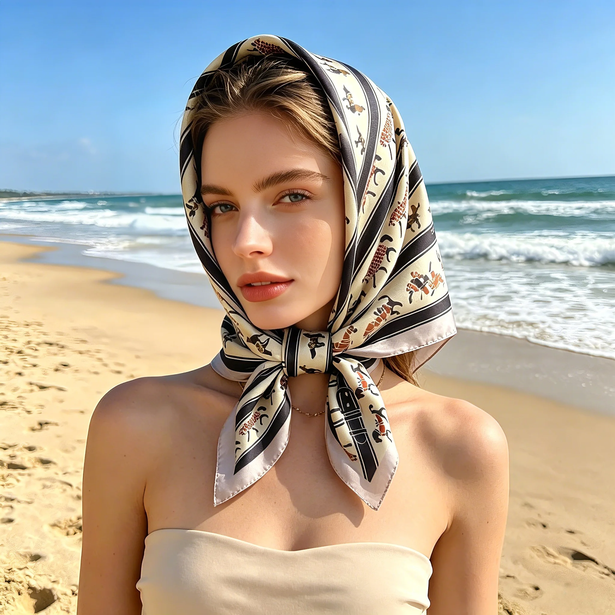 

2026 New Fashion Horse Printed Women's Scarf Soft Satin Square Scarf Shawl Decorative Headband Neck Luxury Design Bandana